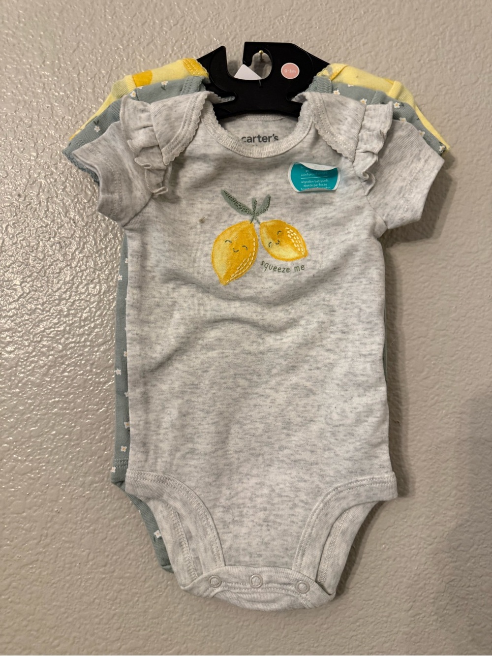 Carter's Gray & Yellow Lemon Graphic Ruffle-Sleeve One-Piece Bodysuit